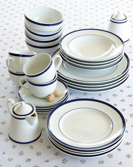 blue banded porcelain dinnerware.